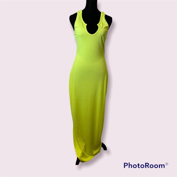 Neon Ribbed long v-neck dress - Picture 3 of 6